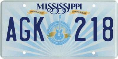 MS license plate AGK218