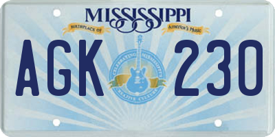 MS license plate AGK230