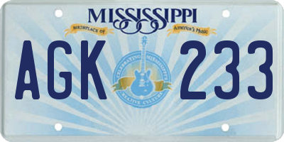 MS license plate AGK233