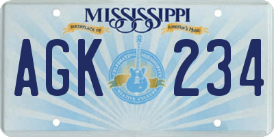 MS license plate AGK234