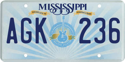 MS license plate AGK236