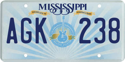 MS license plate AGK238