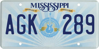 MS license plate AGK289