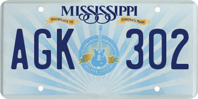 MS license plate AGK302
