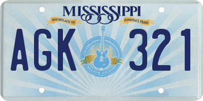 MS license plate AGK321