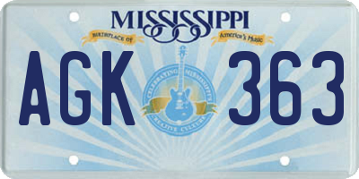 MS license plate AGK363