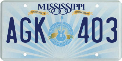 MS license plate AGK403