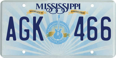 MS license plate AGK466