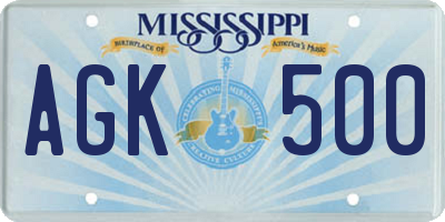 MS license plate AGK500
