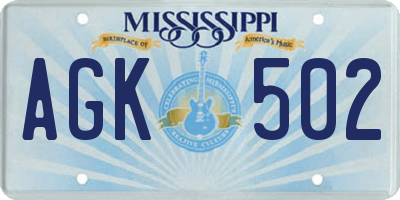 MS license plate AGK502