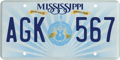 MS license plate AGK567