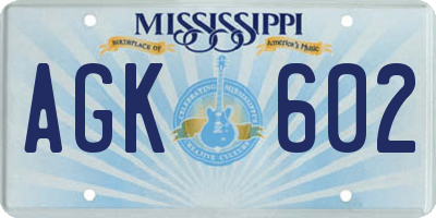 MS license plate AGK602