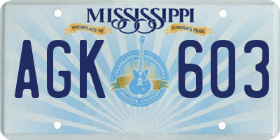 MS license plate AGK603