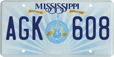 MS license plate AGK608