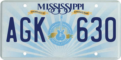 MS license plate AGK630