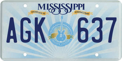 MS license plate AGK637