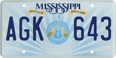 MS license plate AGK643