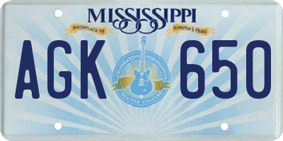 MS license plate AGK650