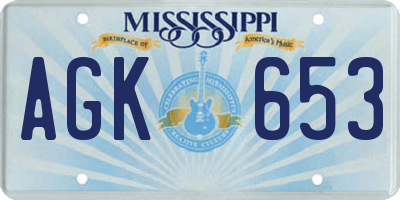 MS license plate AGK653