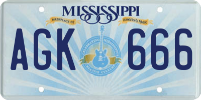 MS license plate AGK666