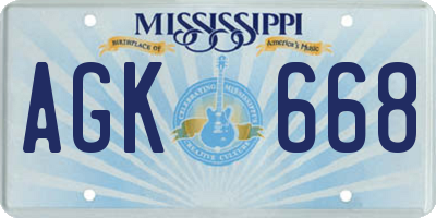 MS license plate AGK668