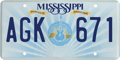 MS license plate AGK671
