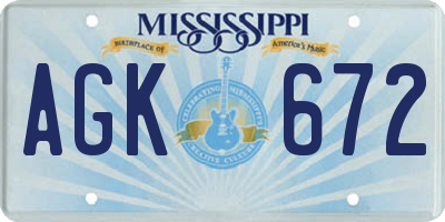 MS license plate AGK672