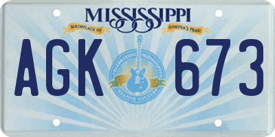 MS license plate AGK673