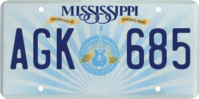 MS license plate AGK685