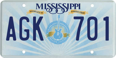 MS license plate AGK701