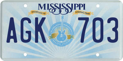 MS license plate AGK703