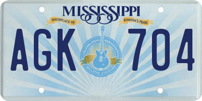 MS license plate AGK704
