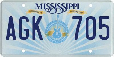 MS license plate AGK705