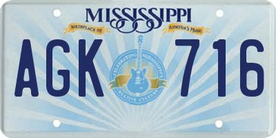 MS license plate AGK716