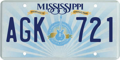 MS license plate AGK721