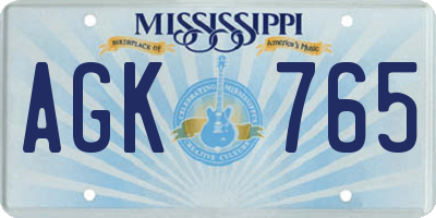 MS license plate AGK765