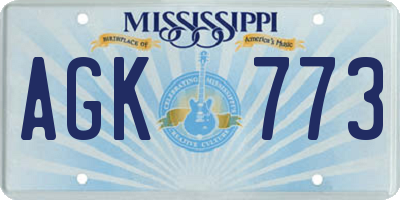 MS license plate AGK773