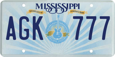 MS license plate AGK777