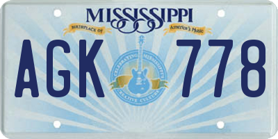 MS license plate AGK778