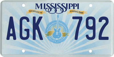 MS license plate AGK792
