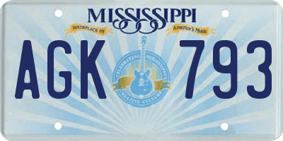 MS license plate AGK793