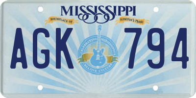 MS license plate AGK794
