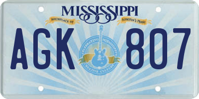 MS license plate AGK807