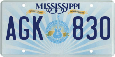 MS license plate AGK830