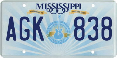 MS license plate AGK838