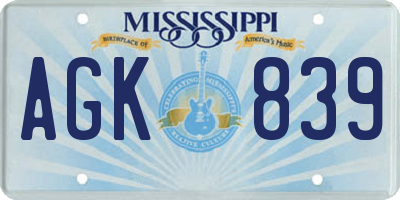 MS license plate AGK839