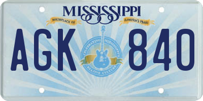MS license plate AGK840