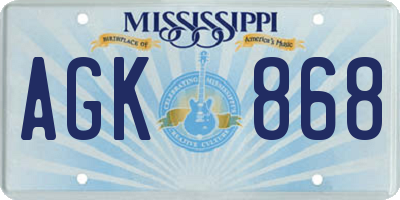 MS license plate AGK868