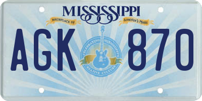 MS license plate AGK870