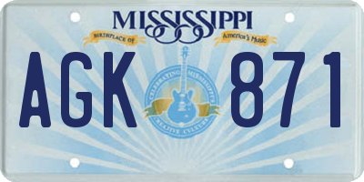 MS license plate AGK871